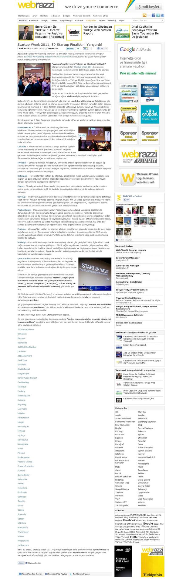 Startup Week 2011, 50 Startup Finalistini Yarıştırdı!.